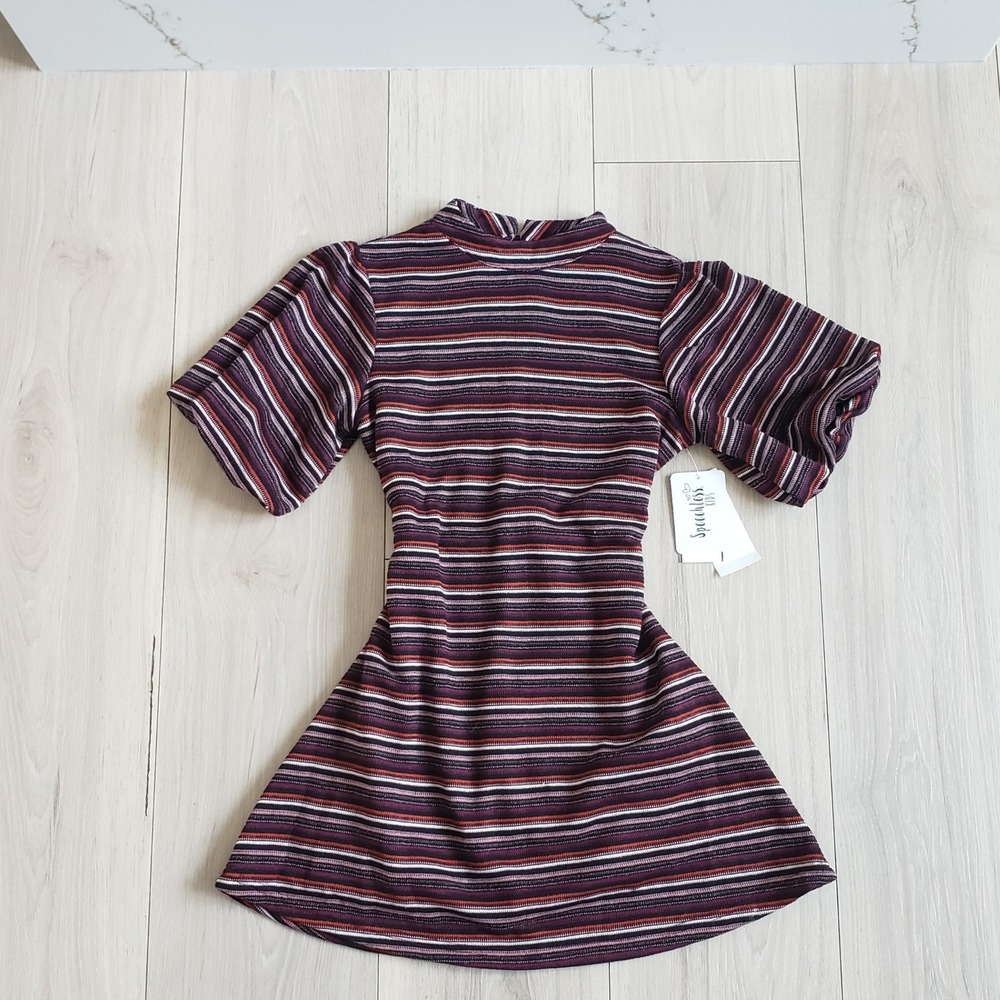 Speechless Dress Girls 8 Burgundy Brown Striped‎ Mock Neck Casual